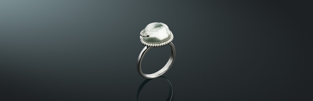 Кольцо из коллекции MAYSAKU: жемчуг Южных морей, золото 585˚, бриллианты, государственное пробирное клеймо. кп-рп1бб