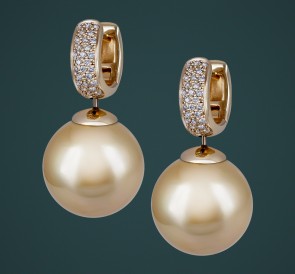 Серьги с жемчугом бриллианты 8247: золотистый морской жемчуг, золото 585°