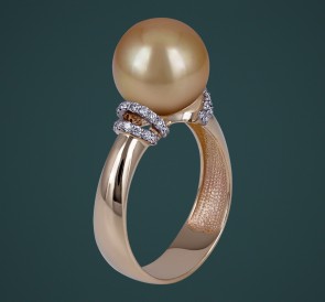 Кольцо с жемчугом бриллианты к-110658жз: золотистый морской жемчуг, золото 585°